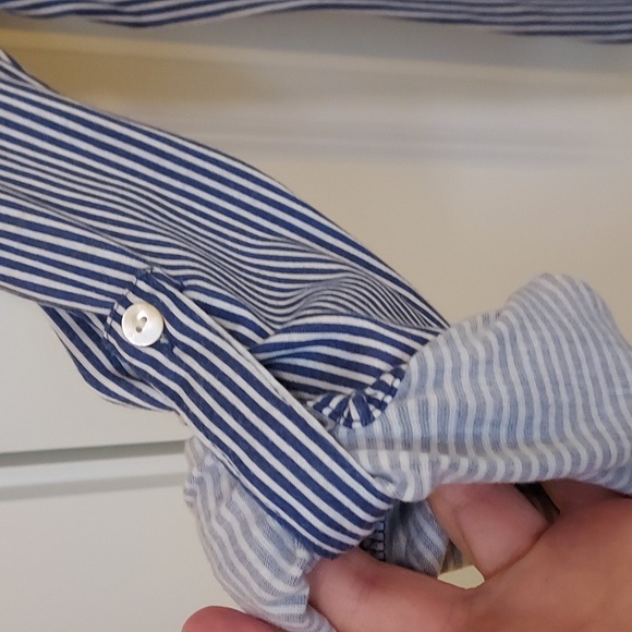 Blue and white striped long or rolled sleeve button down shirt by Eden & Olivia - Picture 4 of 11